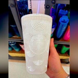 Starbucks Iridescent White Pearl Shell Core Siren Scales Grande Cold Cup Tumbler